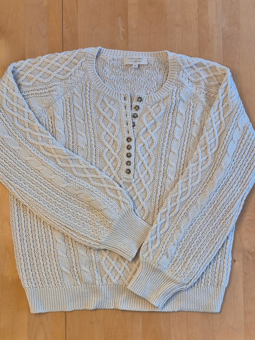 Sezane Cream Cable-Knit Button Placket Sweater